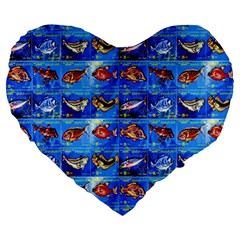 Fish Stamp 2 Large 19  Premium Heart Shape Cushions by ArtworkByPatrick