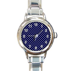 Pois Blanc/marine Round Italian Charm Watch by kcreatif