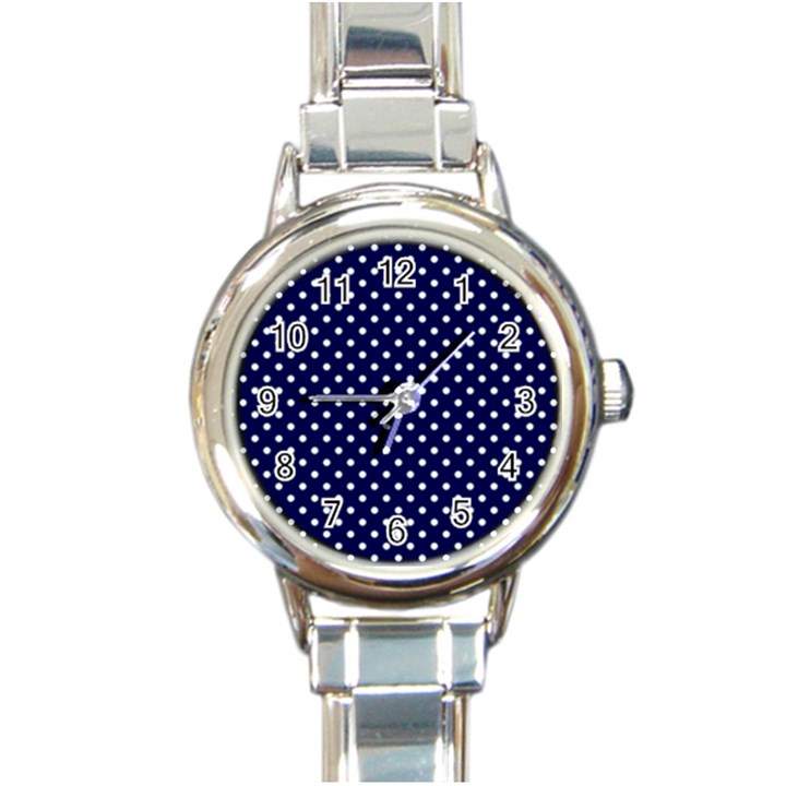 Pois Blanc/Marine Round Italian Charm Watch