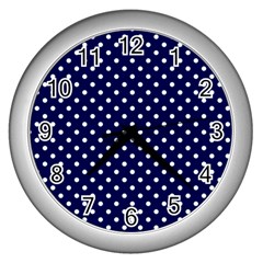 Pois Blanc/marine Wall Clock (silver) by kcreatif