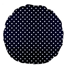 Pois Blanc/marine Large 18  Premium Flano Round Cushions by kcreatif