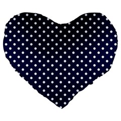 Pois Blanc/marine Large 19  Premium Flano Heart Shape Cushions by kcreatif