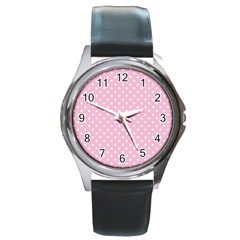 Pois Blanc/rose Round Metal Watch by kcreatif