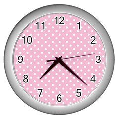 Pois Blanc/rose Wall Clock (silver) by kcreatif