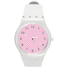 Pois Blanc/rose Round Plastic Sport Watch (m) by kcreatif