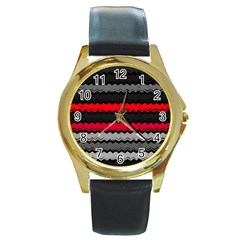 Chevrons Rose/gris Round Gold Metal Watch by kcreatif