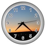 Photo Coucher du soleil Bleu/Orange Wall Clock (Silver) Front