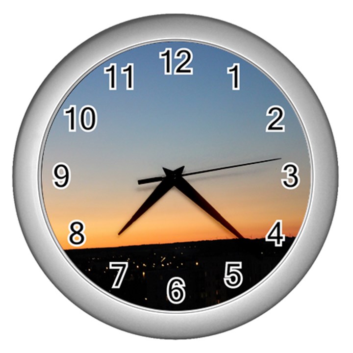 Photo Coucher du soleil Bleu/Orange Wall Clock (Silver)