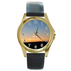 Photo Coucher Du Soleil Bleu/orange Round Gold Metal Watch by kcreatif