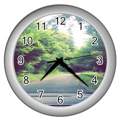 Photo Vue Sur Forêt  Wall Clock (silver) by kcreatif