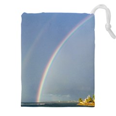 Double Rainbow On The Ocean In Puerto Rico Drawstring Pouch (4xl)