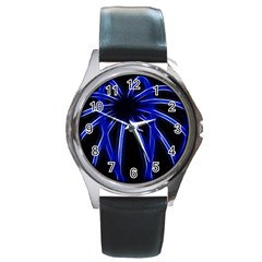 Light Effect Blue Bright Design Round Metal Watch by HermanTelo