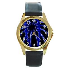 Light Effect Blue Bright Design Round Gold Metal Watch by HermanTelo