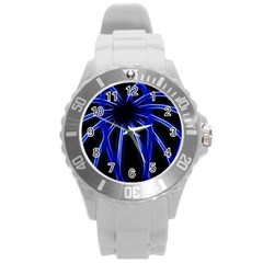 Light Effect Blue Bright Design Round Plastic Sport Watch (l) by HermanTelo