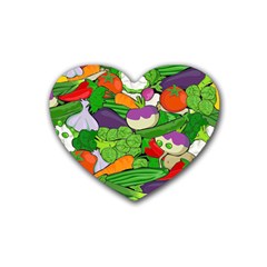 Vegetables Bell Pepper Broccoli Rubber Coaster (heart)  by HermanTelo