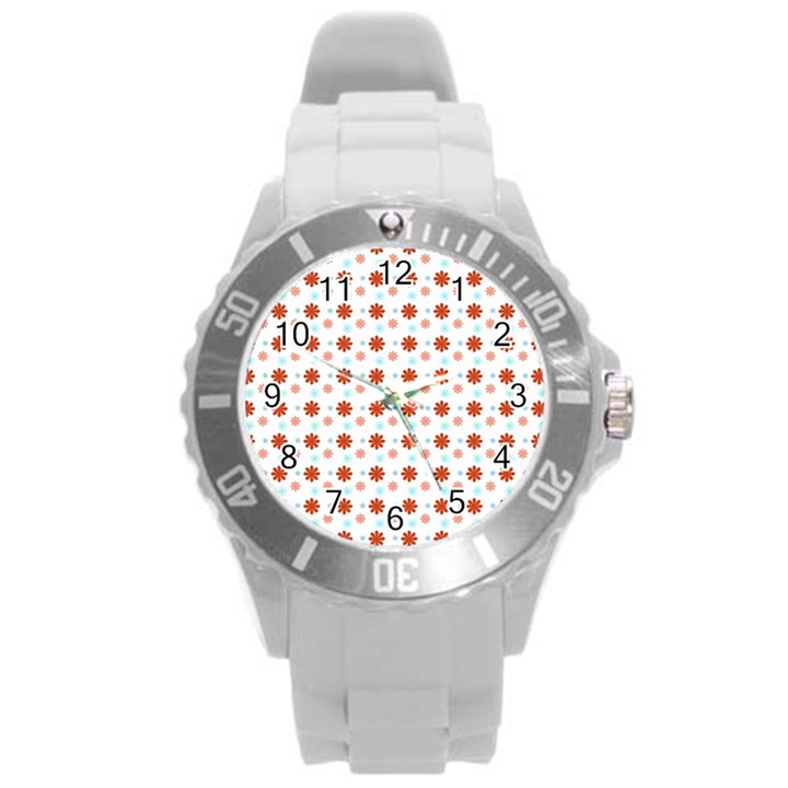 Background Flowers Multicolor Round Plastic Sport Watch (L)