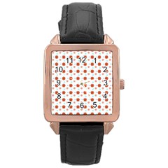 Background Flowers Multicolor Rose Gold Leather Watch 