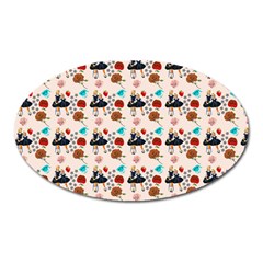 Retro Girls Dress In Black Pattern Oval Magnet by snowwhitegirl