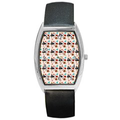 Retro Girls Dress In Black Pattern Barrel Style Metal Watch by snowwhitegirl