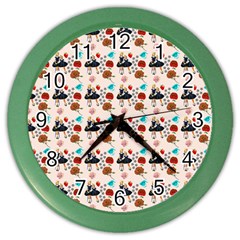 Retro Girls Dress In Black Pattern Color Wall Clock by snowwhitegirl