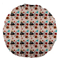 Retro Girls Dress In Black Pattern Large 18  Premium Round Cushions