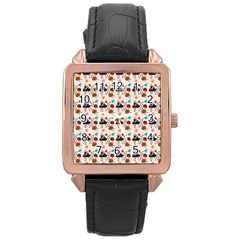 Retro Girls Dress In Black Pattern Rose Gold Leather Watch  by snowwhitegirl