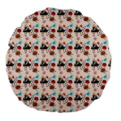 Retro Girls Dress In Black Pattern Large 18  Premium Flano Round Cushions by snowwhitegirl