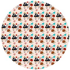 Retro Girls Dress In Black Pattern Wooden Puzzle Round