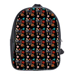 Retro Girls Dress In Black Pattern Black School Bag (large) by snowwhitegirl