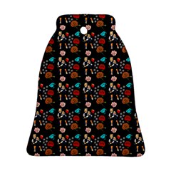 Retro Girls Dress In Black Pattern Black Ornament (bell) by snowwhitegirl