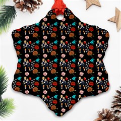 Retro Girls Dress In Black Pattern Black Snowflake Ornament (two Sides) by snowwhitegirl