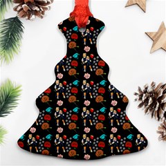 Retro Girls Dress In Black Pattern Black Christmas Tree Ornament (two Sides) by snowwhitegirl