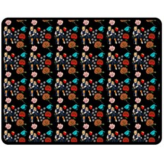 Retro Girls Dress In Black Pattern Black Double Sided Fleece Blanket (medium)  by snowwhitegirl