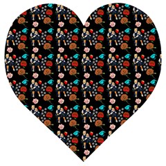 Retro Girls Dress In Black Pattern Black Wooden Puzzle Heart by snowwhitegirl