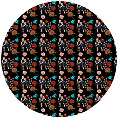 Retro Girls Dress In Black Pattern Black Wooden Puzzle Round by snowwhitegirl