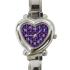 Retro Girls Dress In Black Pattern Blue Heart Italian Charm Watch by snowwhitegirl