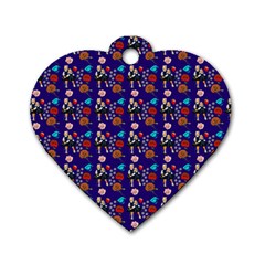 Retro Girls Dress In Black Pattern Blue Dog Tag Heart (two Sides) by snowwhitegirl