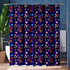 Retro Girls Dress In Black Pattern Blue Shower Curtain 60  X 72  (medium)  by snowwhitegirl