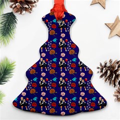 Retro Girls Dress In Black Pattern Blue Christmas Tree Ornament (two Sides) by snowwhitegirl