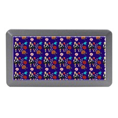 Retro Girls Dress In Black Pattern Blue Memory Card Reader (mini) by snowwhitegirl