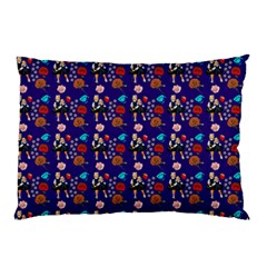 Retro Girls Dress In Black Pattern Blue Pillow Case (two Sides)