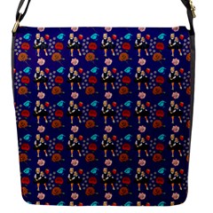 Retro Girls Dress In Black Pattern Blue Flap Closure Messenger Bag (s) by snowwhitegirl