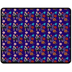 Retro Girls Dress In Black Pattern Blue Double Sided Fleece Blanket (medium)  by snowwhitegirl