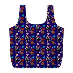 Retro Girls Dress In Black Pattern Blue Full Print Recycle Bag (l) by snowwhitegirl