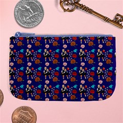 Retro Girls Dress In Black Pattern Blue Large Coin Purse by snowwhitegirl