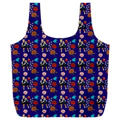 Retro Girls Dress In Black Pattern Blue Full Print Recycle Bag (xxl) by snowwhitegirl