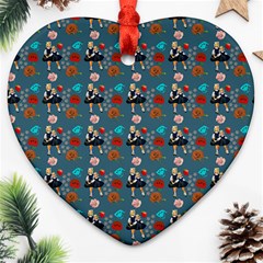 Retro Girls Dress In Black Pattern Blue Teal Ornament (heart) by snowwhitegirl