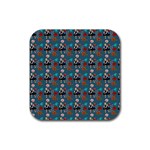 Retro Girls Dress In Black Pattern Blue Teal Rubber Coaster (Square)  Front