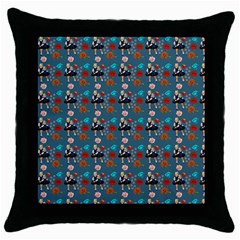 Retro Girls Dress In Black Pattern Blue Teal Throw Pillow Case (black) by snowwhitegirl