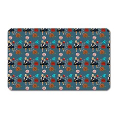 Retro Girls Dress In Black Pattern Blue Teal Magnet (rectangular) by snowwhitegirl